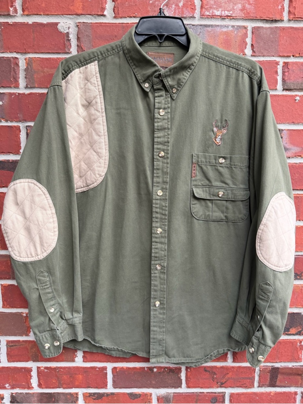 Magellan XXL Olive Green Long Sleeve Button-Down Padded Shooting Hunt Shirt F6